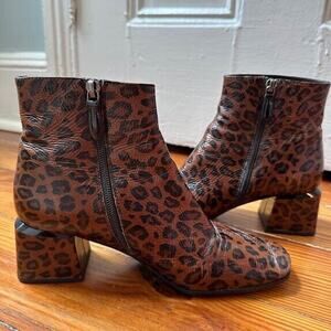 Bruno Premi Leather Animal Print Booties Block Heel Side Zipper Size 37